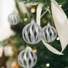 Family Karácsonyfadísz szett - glitteres ezüst gömbdísz - 7 cm - 6 db / csomag karácsonyfadísz