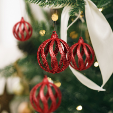 Family Karácsonyfadísz szett - glitteres piros gömbdísz - 7 cm - 6 db / csomag karácsonyfadísz