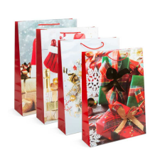 Family Karácsonyi ajándéktasak - papír - 330 x 102 x 457 mm - 4 féle / csomag - 12 db / csomag ajándéktasak