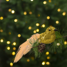 Family Karácsonyi dísz - csipeszes - glitteres madár - arany - 2 db / csomag karácsonyfadísz