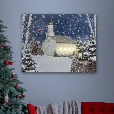 Family LED es fali hangulatkép, templom, 2 x AA, 48 x 38 cm 58473 karácsonyi dekoráció