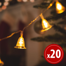 Family LED fényfüzér - csengettyű - 20 LED - 2,3 méter - melegfehér - 3 x AA karácsonyfa izzósor