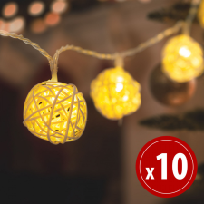 Family LED fényfüzér - rattan labdák - 10 LED - 1,35 m - melegfehér - 2 x AA karácsonyfa izzósor