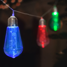 Family LED fényfüzér - Villanykörte - 10 LED - 1,9 méter - színes - 2 x AA (56531) karácsonyfa izzósor