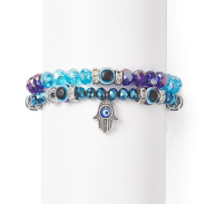  Fatima keze és Evil Eye motívumos női dupla karkötő, 19 cm karkötő