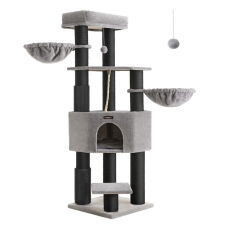 Feandrea Macska kaparófa, pihenőkosárral, galambszürke és fekete 50x50x160cm macskabútor