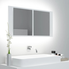  Fehér akril LED-es fürdőszobaszekrény tükörrel 90x12x45 cm fürdőszoba bútor