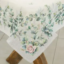  Fehér bazsarózsás leveles gobelin asztalterítő 96x100 cm lakástextília