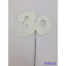  Fehér csillámos szám drót pálcán - 30 dekorációs kellék