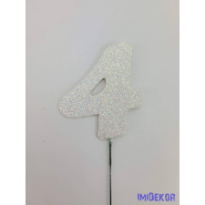  Fehér csillámos szám drót pálcán - 4 dekorációs kellék