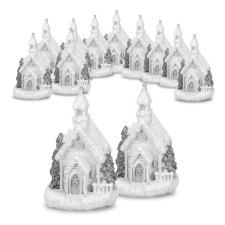  Fehér-ezüst világítós templom kicsi 12db/dob - OKOS ÁR! dekorációs kellék
