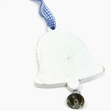  Fehér fa harang csengővel. Mérete: 9x14 cm dekorációs kellék