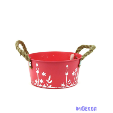  Fehér motívumos bádog tál 18cm - Pink dekorációs kellék