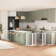  fehér nyárfa 12 paneles összecsukható kutyakapu ajtóval 600 cm kutyafelszerelés