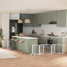  fehér nyárfa 15 paneles összecsukható kutyakapu ajtóval 750 cm kutyafelszerelés