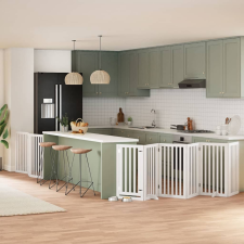  fehér nyárfa 9 paneles összecsukható kutyakapu ajtóval 450 cm kutyafelszerelés