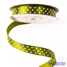  Fehér pöttyös szatén szalag 12mm x 20m - Olivazöld szalag, masni