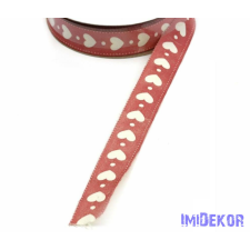  Fehér szív mintás rusztikus szatén szalag 15mm x 10y dekorációs kellék