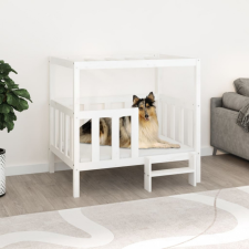 fehér tömör fenyőfa kutyaágy 105,5x83,5x100 cm szállítóbox, fekhely kutyáknak