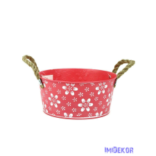  Fehér virágmintás bádog tál 22cm - Pink dekorációs kellék