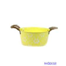  Fehér virágmintás bádog tál 22cm - Sárga dekorációs kellék