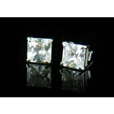  Fehérarannyal bevont férfi fülbevaló négyzet alakú szimulált gyémánttal ( 6 mm-es ) 1 pár (1519.) fülbevaló