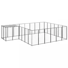  Fekete acél kutyakennel 12,1 m² szállítóbox, fekhely kutyáknak