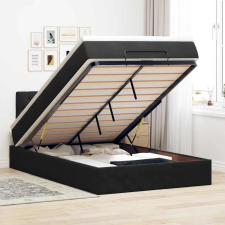  fekete bársony ottomán ágy matraccal &amp; LED-ek 120x190cm ágy és ágykellék