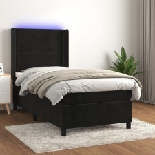 fekete bársony rugós és LED-es ágy matraccal 100x200 cm ágy és ágykellék