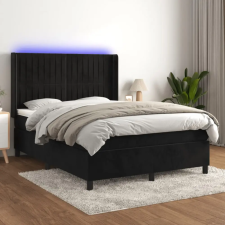  fekete bársony rugós és LED-es ágy matraccal 140x190 cm ágy és ágykellék