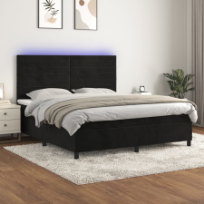 fekete bársony rugós és LED-es ágy matraccal 160x200 cm ágy és ágykellék