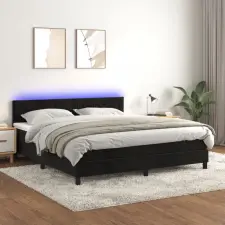  fekete bársony rugós és LED-es ágy matraccal 180x200 cm ágy és ágykellék