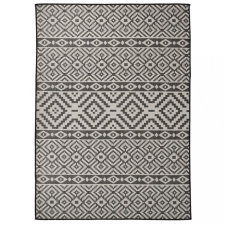 Fekete csíkos lapos szövésű kültéri szőnyeg 200 x 280 cm lakástextília