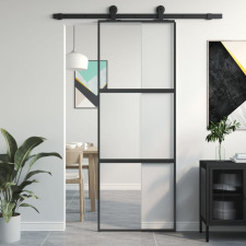 fekete edzett üveg és alumínium tolóajtó 76 x 205 cm építőanyag