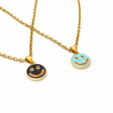Fekete és kék smiley gyerek páros nyaklánc medállal, arany színű nyaklánc