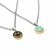 Fekete és kék smiley gyerek páros nyaklánc medállal, ezüst színű nyaklánc