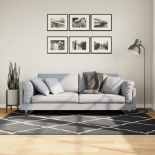  Fekete és krém hosszú szálú bozontos modern szőnyeg 140 x 200cm lakástextília