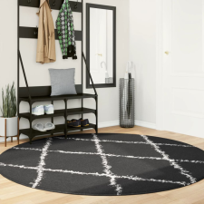  fekete és krém hosszú szálú bozontos modern szőnyeg Ø 200 cm lakástextília