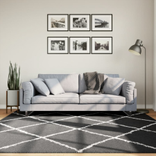  Fekete és krém hosszú szálú bozontos modern szőnyeg 200 x 200cm lakástextília