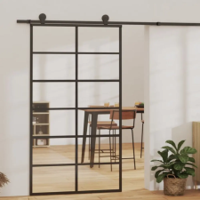  Fekete ESG üveg és alumínium tolóajtó 102 x 205 cm építőanyag