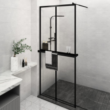 fekete ESG üveg és alumínium zuhanyfal polccal 100 x 195 cm kád, zuhanykabin
