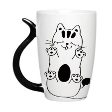  FEKETE-FEHÉR Cicás Porcelán bögre 38 cl, 1db, tappancsos_cica bögrék, csészék