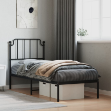  Fekete fém ágykeret fejtámlával 75 x 190 cm ágy és ágykellék