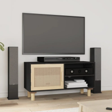  Fekete fenyőfa és természetes rattan TV-szekrény 80x30x40 cm bútor