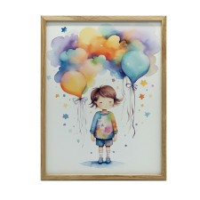 FEKETE KERETES FALI PLAKÁT LÁNY Léggömbökkel 40x50 CM grafika, keretezett kép
