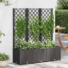  Fekete kerti virágláda ráccsal 120 x 40 x 136 cm PP kerti tárolás