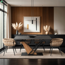  Fekete Márvány/Dió Színű Bővíthető Étkezőasztal. REX 160-220 cm bútor