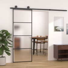 fekete matt ESG üveg és alumínium tolóajtó 76 x 205 cm építőanyag