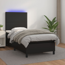 fekete műbőr rugós ágy matraccal és LED-del 90x200 cm ágy és ágykellék