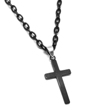  Fekete Nemesacél Kereszt medál fekete nyaklánccal nyaklánc